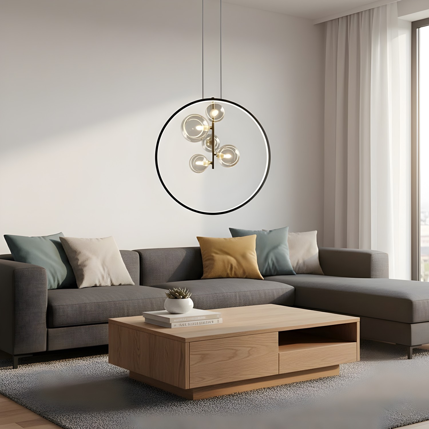 Снимка на Висящ LED полилей Carina Ring 5 | Ринг и 5 стъклени сфери