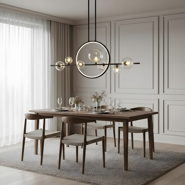 Снимка на Висящ полилей с LED ринг и 7 стъклени сфери Carina Single Line (100 см) - Висящи лампи