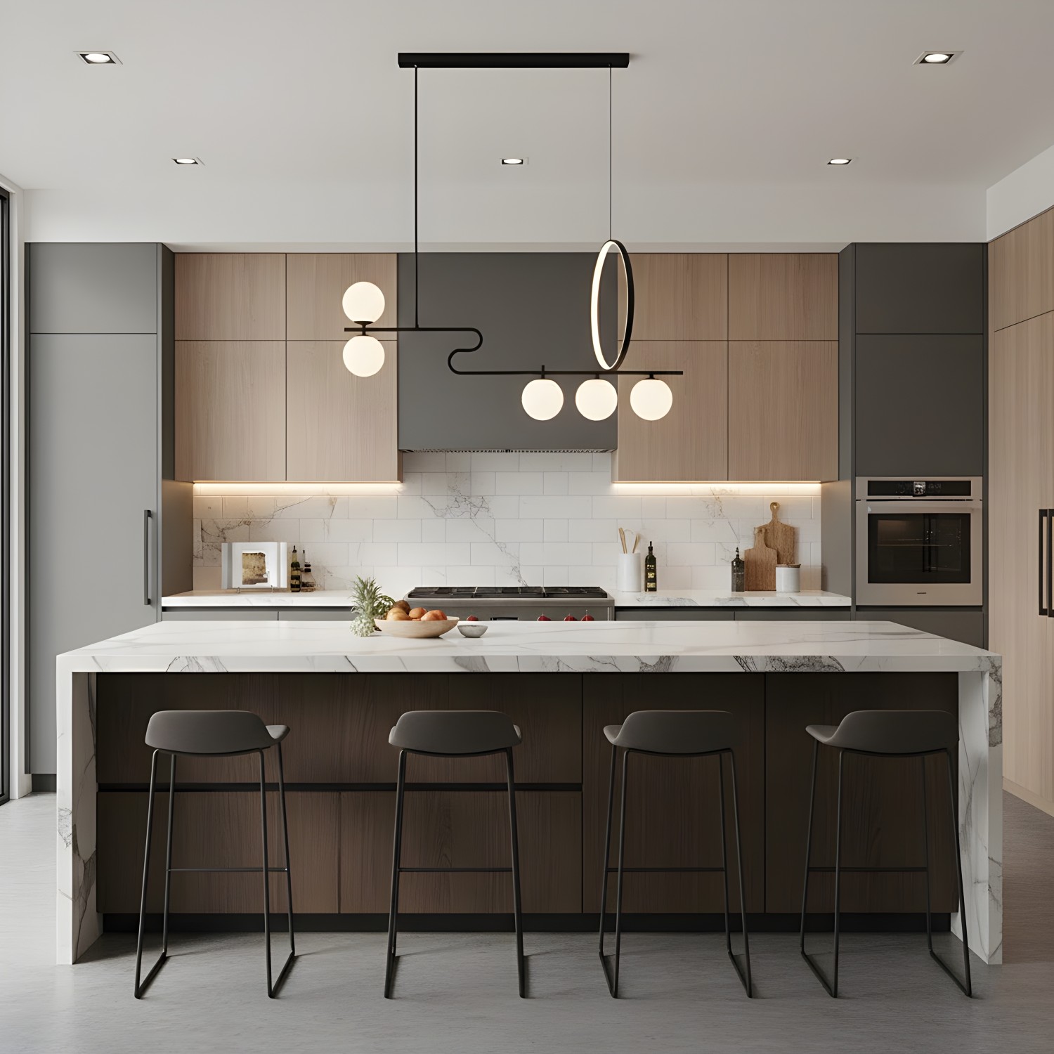 Снимка на Висящ полилей Carina Snake Ring с LED ринг и 5 крушки - Хол и дневна