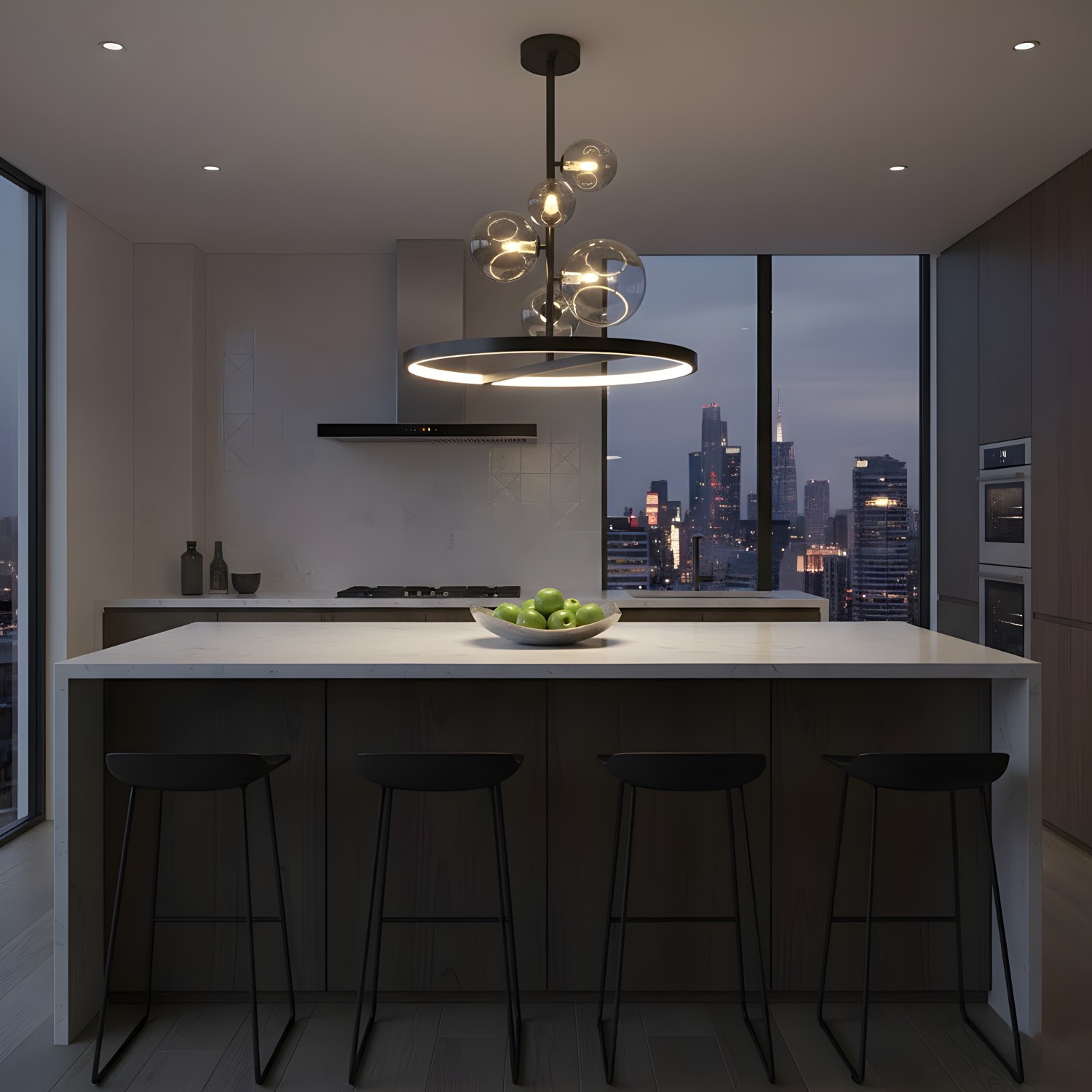 Снимка на Висящ полилей със стъклени сфери и LED ринг Carina Vertical - Хол и дневна