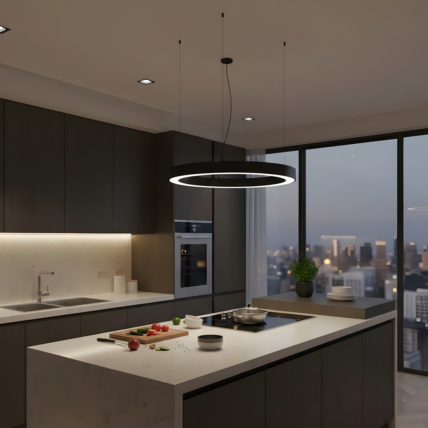 Детайлно изображение на Кръгъл LED пендел за висящ монтаж Cool XL Eco Снимка на Кръгъл LED пендел за висящ монтаж Cool XL Eco - Осветление за кухня