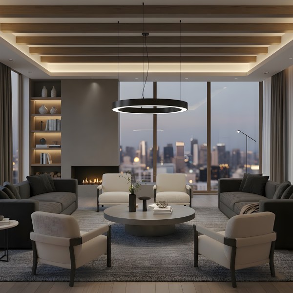 Детайлно изображение на Кръгъл LED пендел за висящ монтаж Cool XL Eco Снимка на Кръгъл LED пендел за висящ монтаж Cool XL Eco - Осветление за кухня