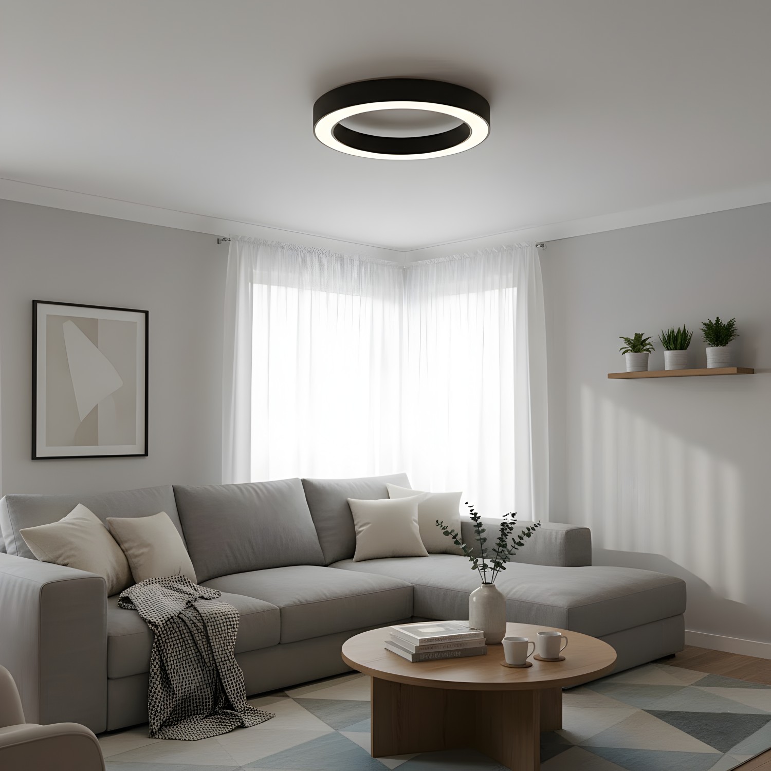 Снимка на Кръгла LED плафониера Daylight | Бял светлинен пръстен | ⌀60/80cm