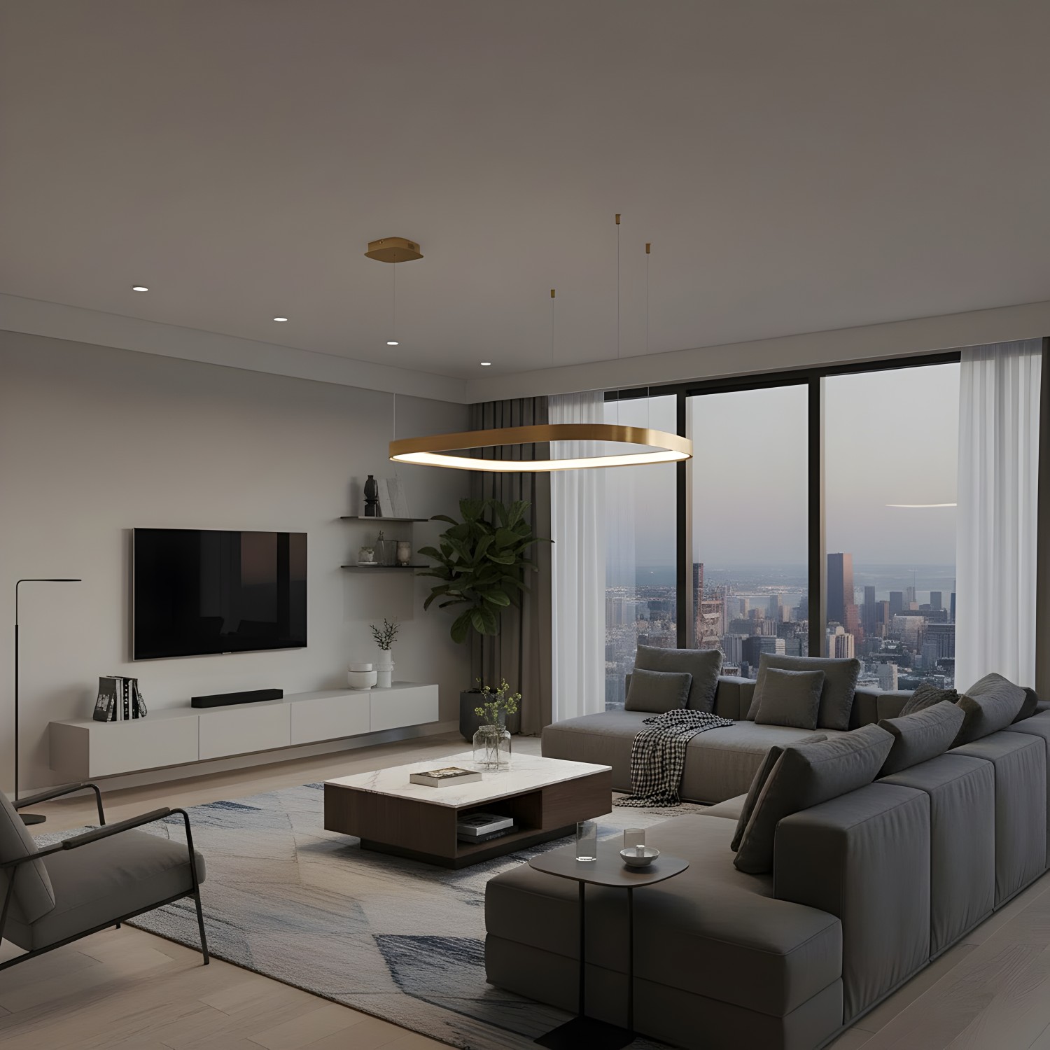 Снимка на Квадратен висящ LED полилей Helix | Златен/Черен | 3-CCT