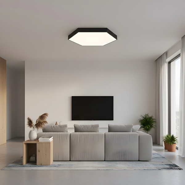 Детайлно изображение на LED плафониера Hexagon с шестоъгълна форма Снимка на LED плафониера Hexagon с шестоъгълна форма