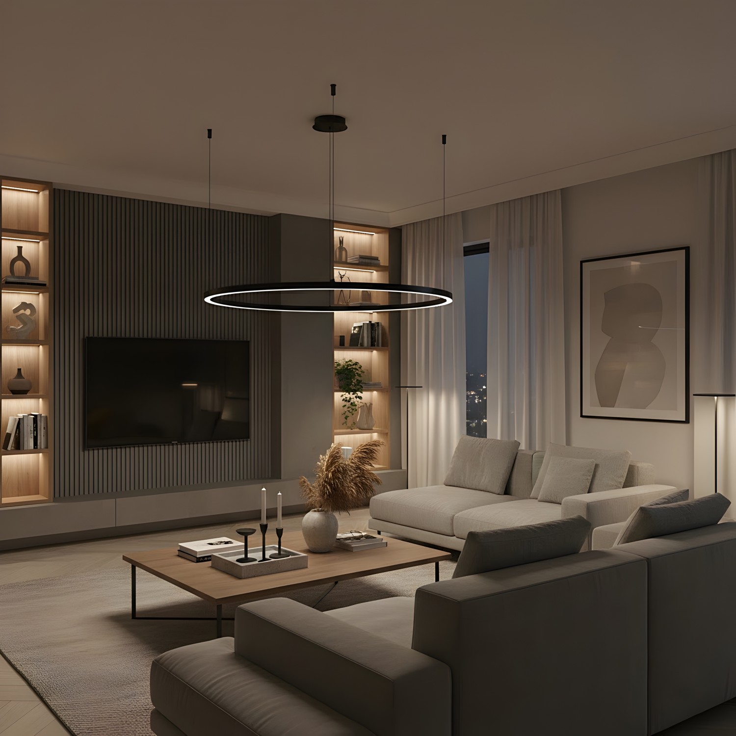 Снимка на Кръгла висяща LED лампа Loop с тънък профил (Ø600 мм) - Осветление за кухня