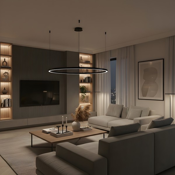 Снимка на Кръгла висяща LED лампа Loop с тънък профил (Ø600 мм) - Осветление за кухня