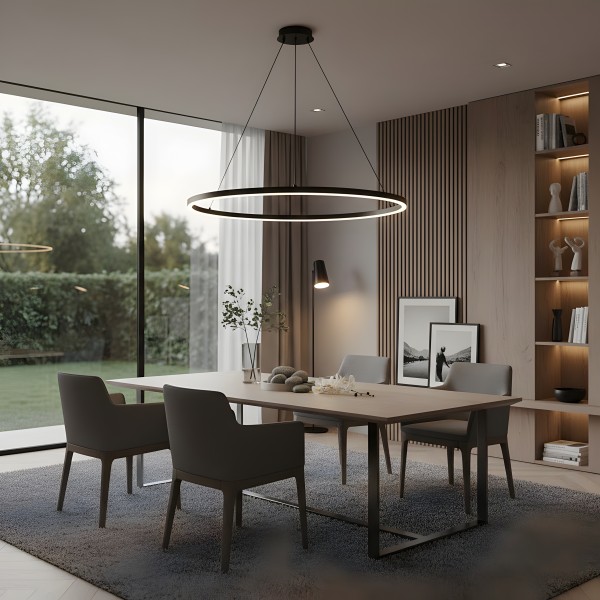 Снимка на Кръгла висяща LED лампа Loop с тънък профил (Ø600 мм) - Осветление за кухня