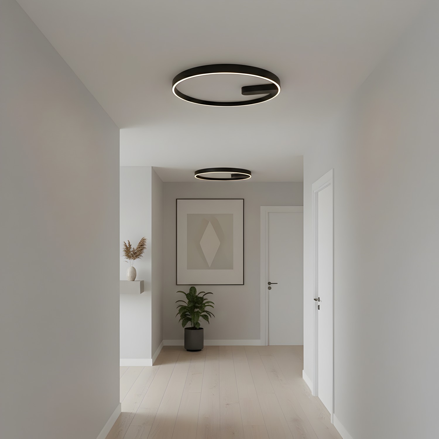 Снимка на Черен кръгъл LED плафон Minimal | G-образен | 60cm | 45W