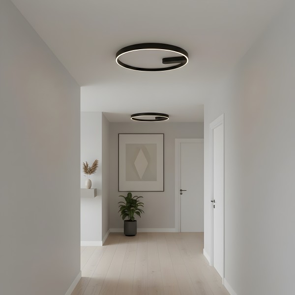 Снимка на Черен кръгъл LED плафон Minimal | G-образен | 60cm | 45W