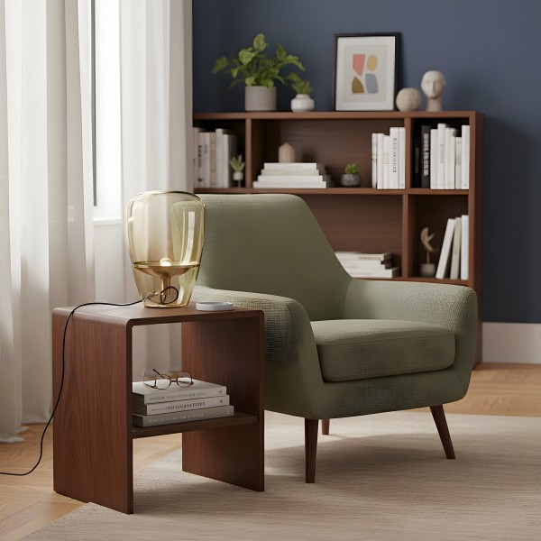 Снимка на Настолна лампа със стъклен абажур и медна основа Neron (40 см) - Настолни лампи