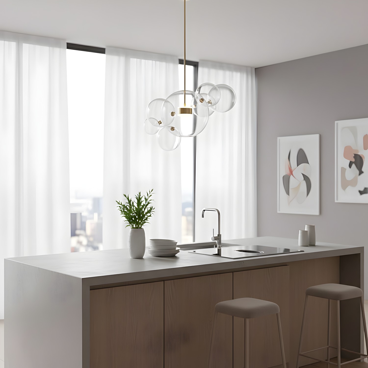 Детайлно изображение на Висяща LED лампа с 6 стъклени мехурчета Orbital 6 | 10W | 3000K Снимка на Висяща LED лампа с 6 стъклени мехурчета Orbital 6 | 10W | 3000K