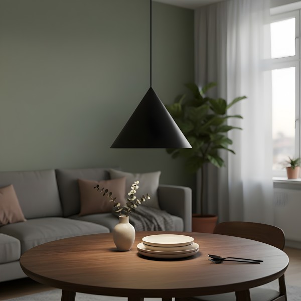 Снимка на Висящ конусен пендел Radiant | Черен мат | Два размера | E27