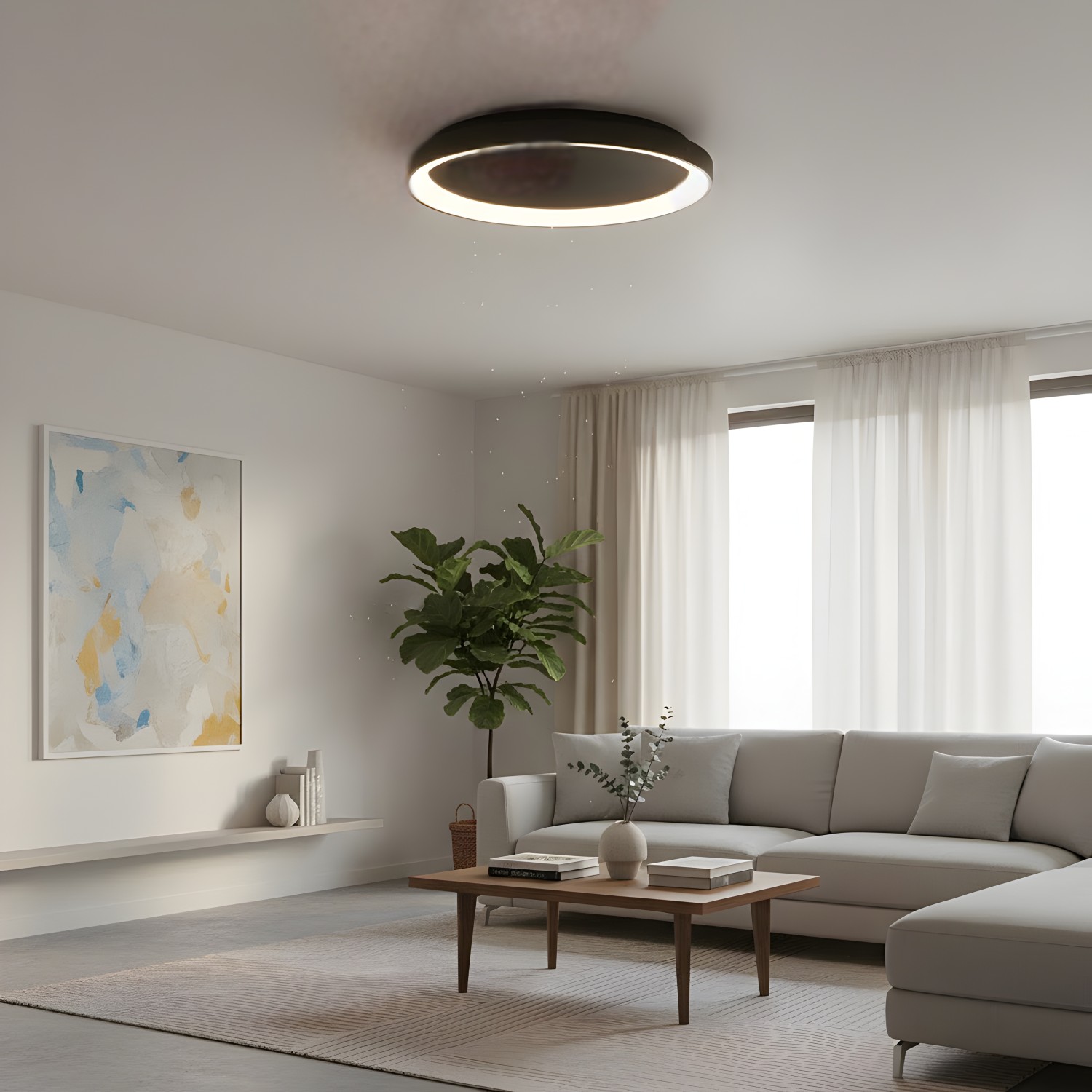 Снимка на LED плафониера Sirius с тънък профил и светлинен пръстен - Плафони