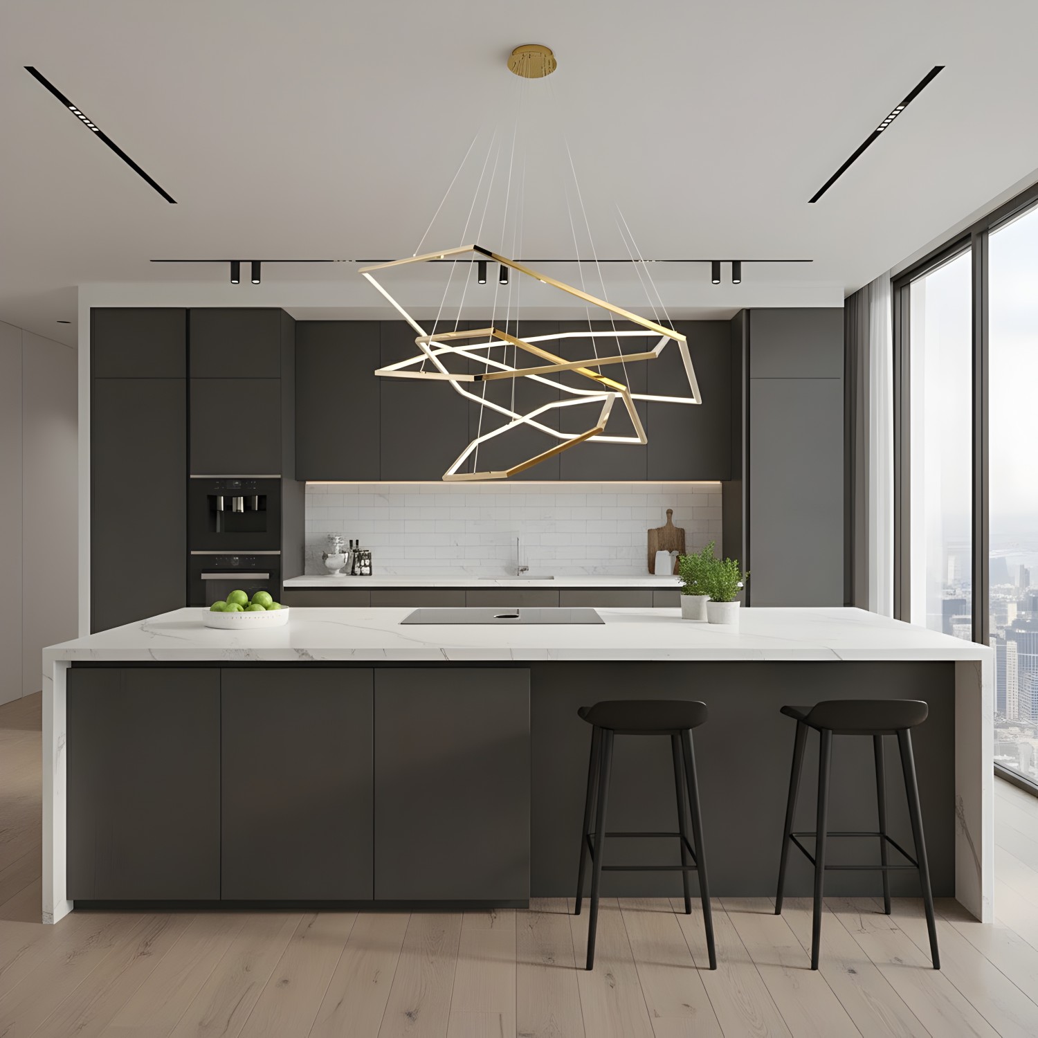 Снимка на Висящ масивен LED полилей с 3 златни рамки Solis | 52W | 3000K