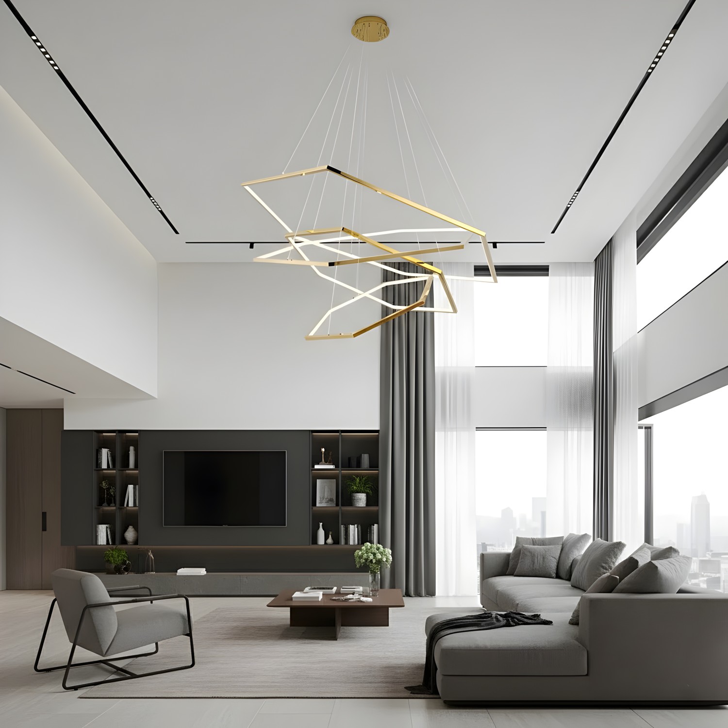 Снимка на Висящ масивен LED полилей с 3 златни рамки Solis | 52W | 3000K