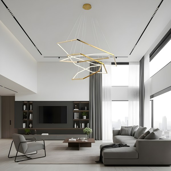 Снимка на Висящ масивен LED полилей с 3 златни рамки Solis | 52W | 3000K