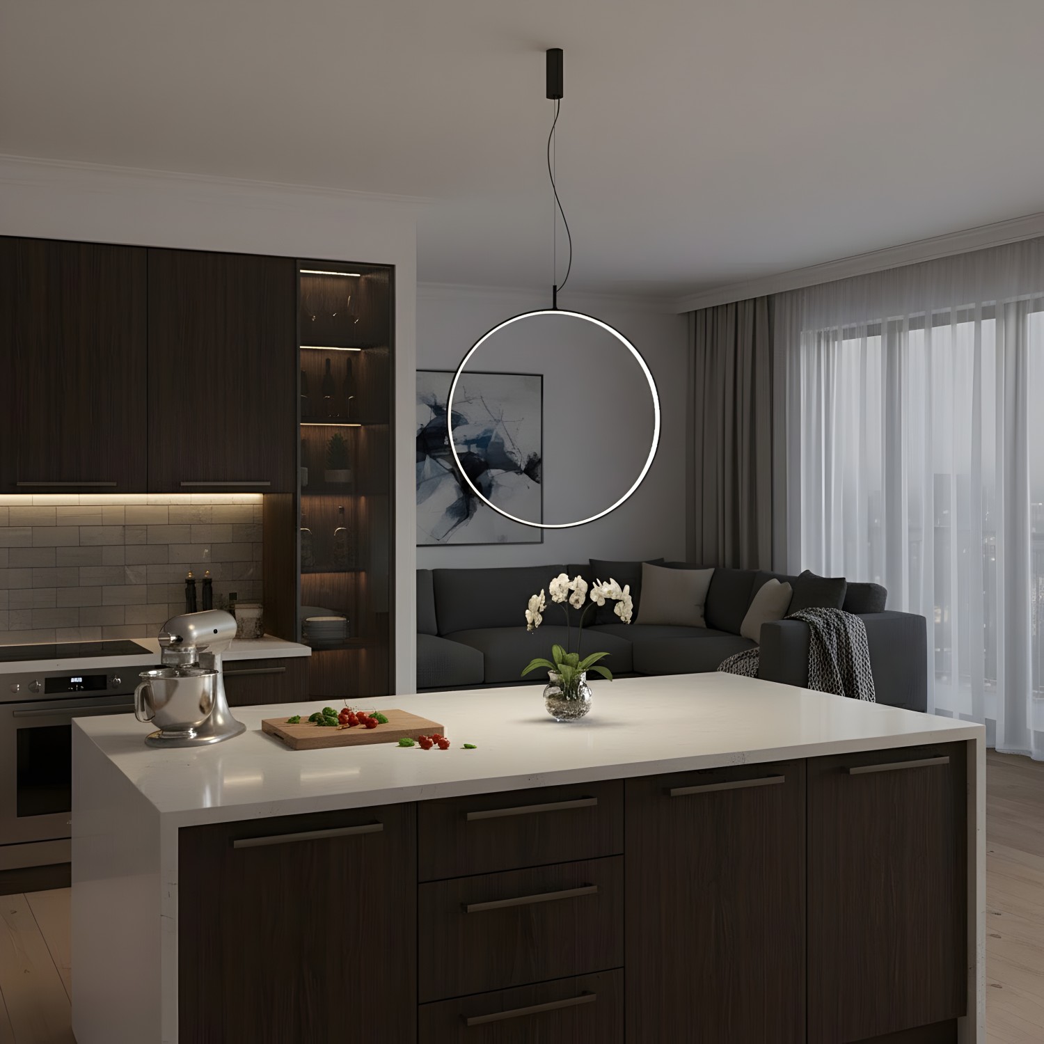 Снимка на Висяща кръгла LED лампа с минималистичен дизайн Tini (Ø600/1200 mm) - Висящи лампи