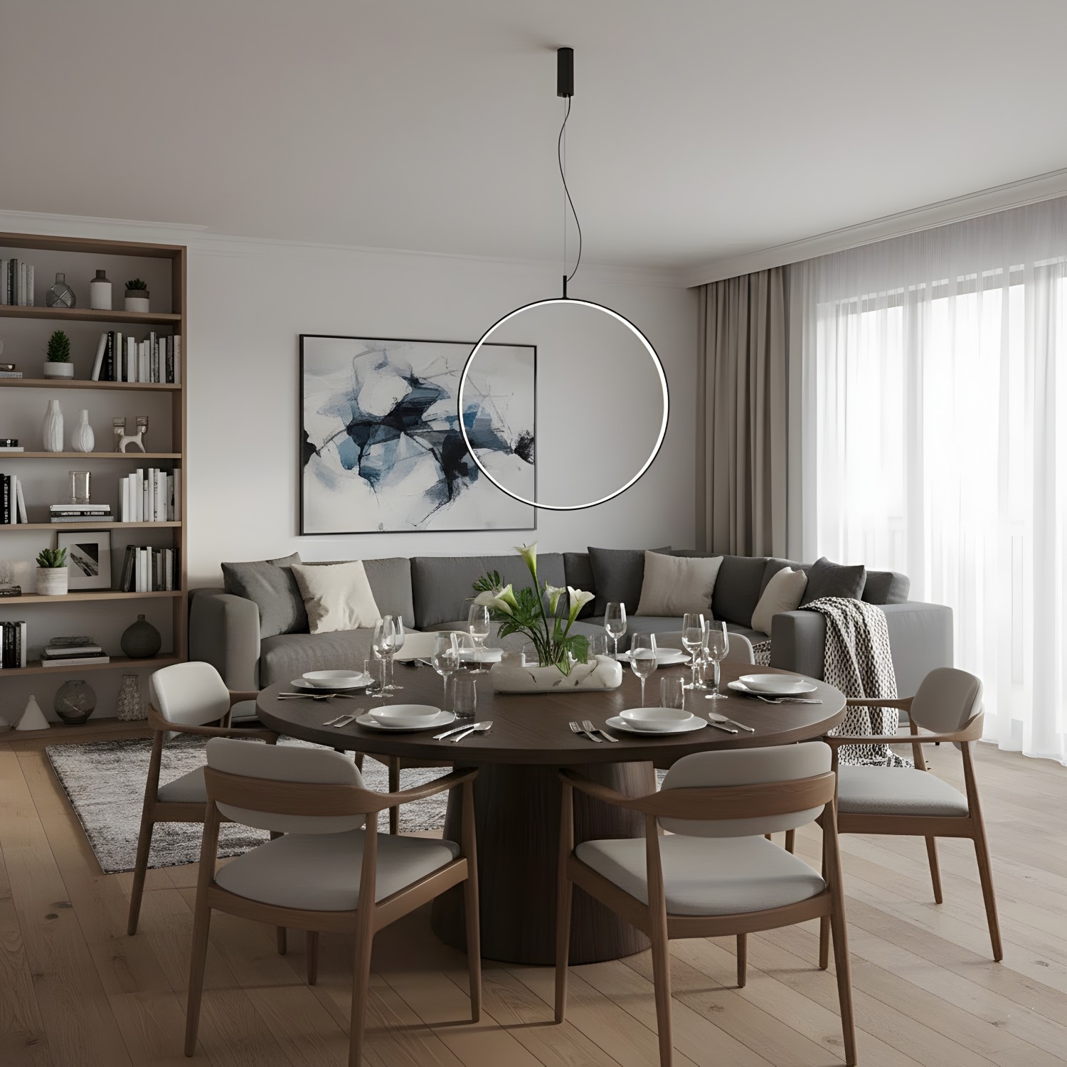 Снимка на Висяща кръгла LED лампа с минималистичен дизайн Tini (Ø600/1200 mm) - Висящи лампи