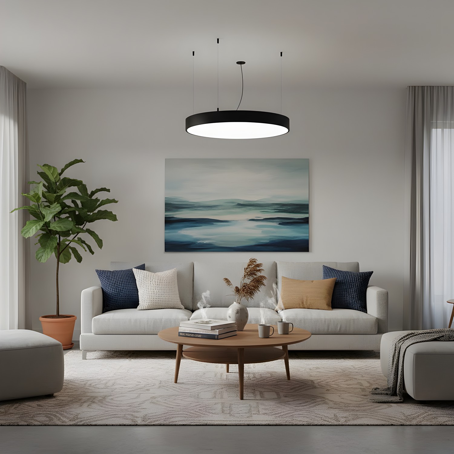 Детайлно изображение на Висяща кръгла LED плафониера Veny XL | Ø80–120cm | 3000-4000K Снимка на Висяща кръгла LED плафониера Veny XL | Ø80–120cm | 3000-4000K