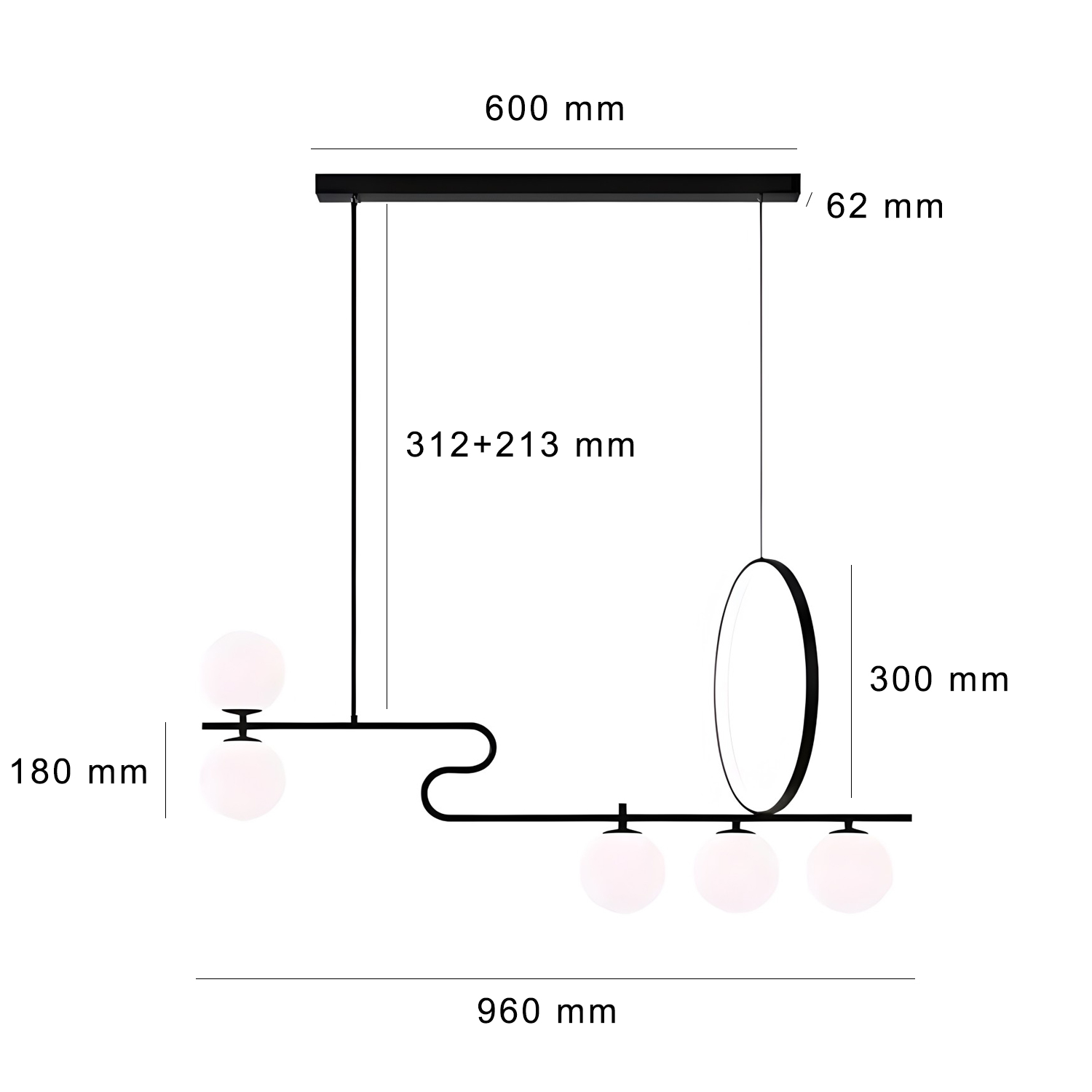 Снимка на Висящ полилей Carina Snake Ring с LED ринг и 5 крушки | 20W | G9