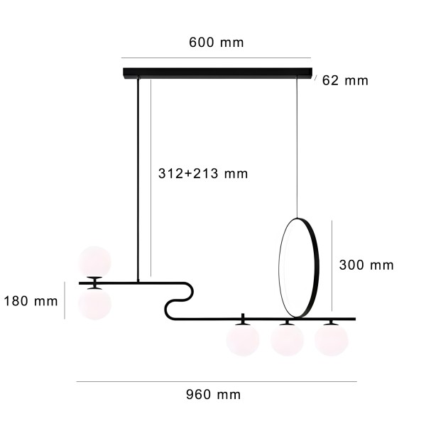 Снимка на Висящ полилей Carina Snake Ring с LED ринг и 5 крушки | 20W | G9