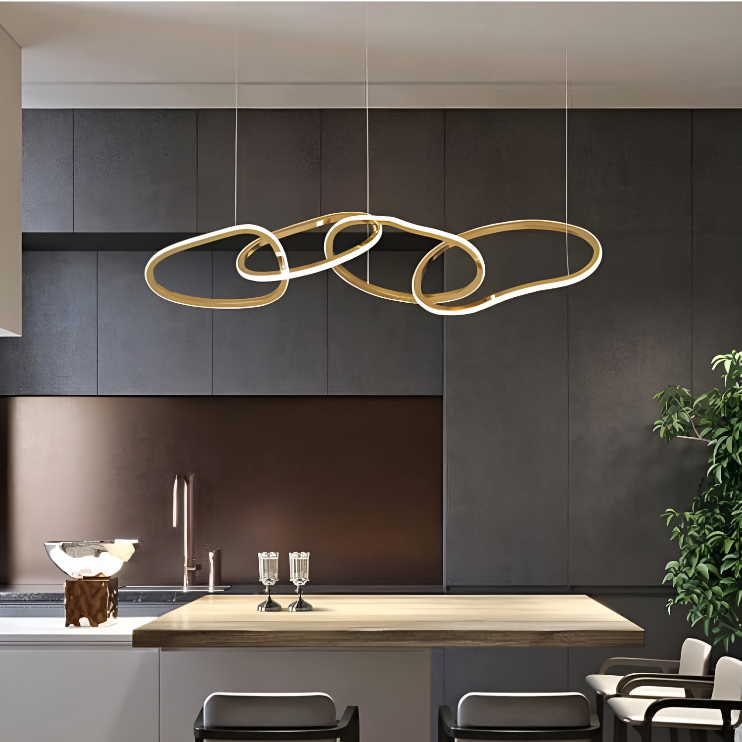 Снимка на LED полилей Meridian | Висящи халки | Златист | Черен | 35W | 3000K