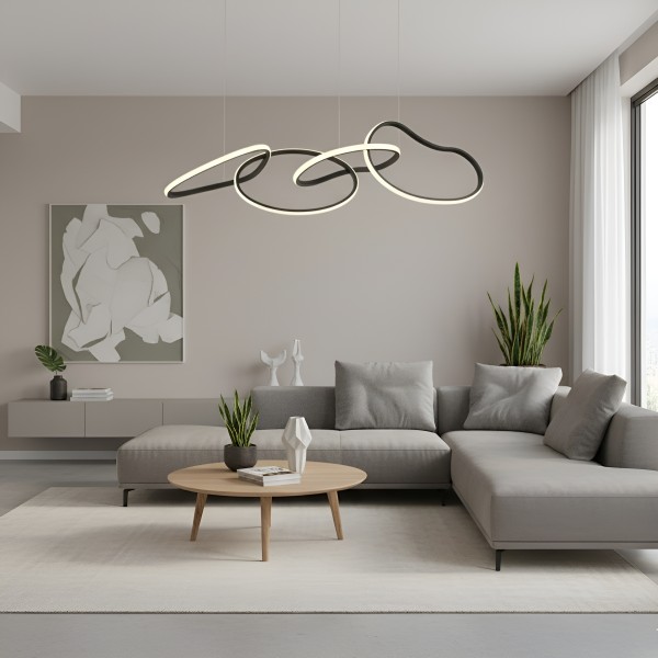 Снимка на LED полилей Meridian | Висящи халки | Златист | Черен | 35W | 3000K