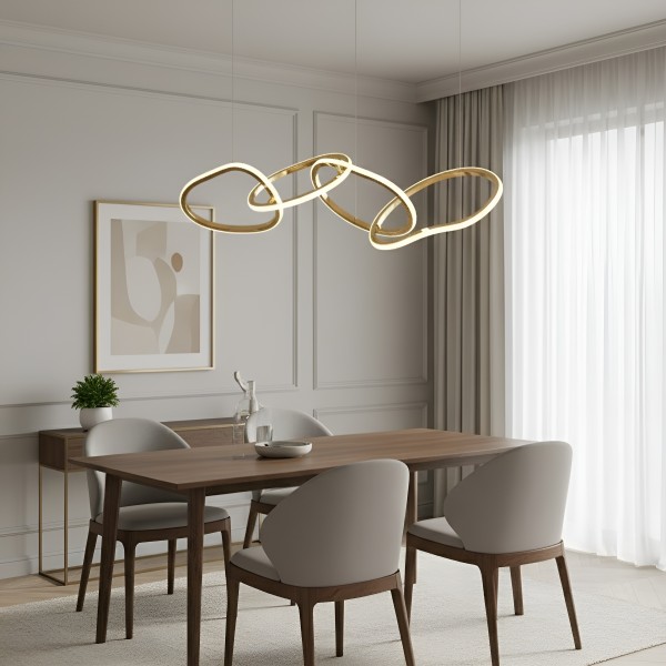 Снимка на LED полилей Meridian | Висящи халки | Златист | Черен | 35W | 3000K