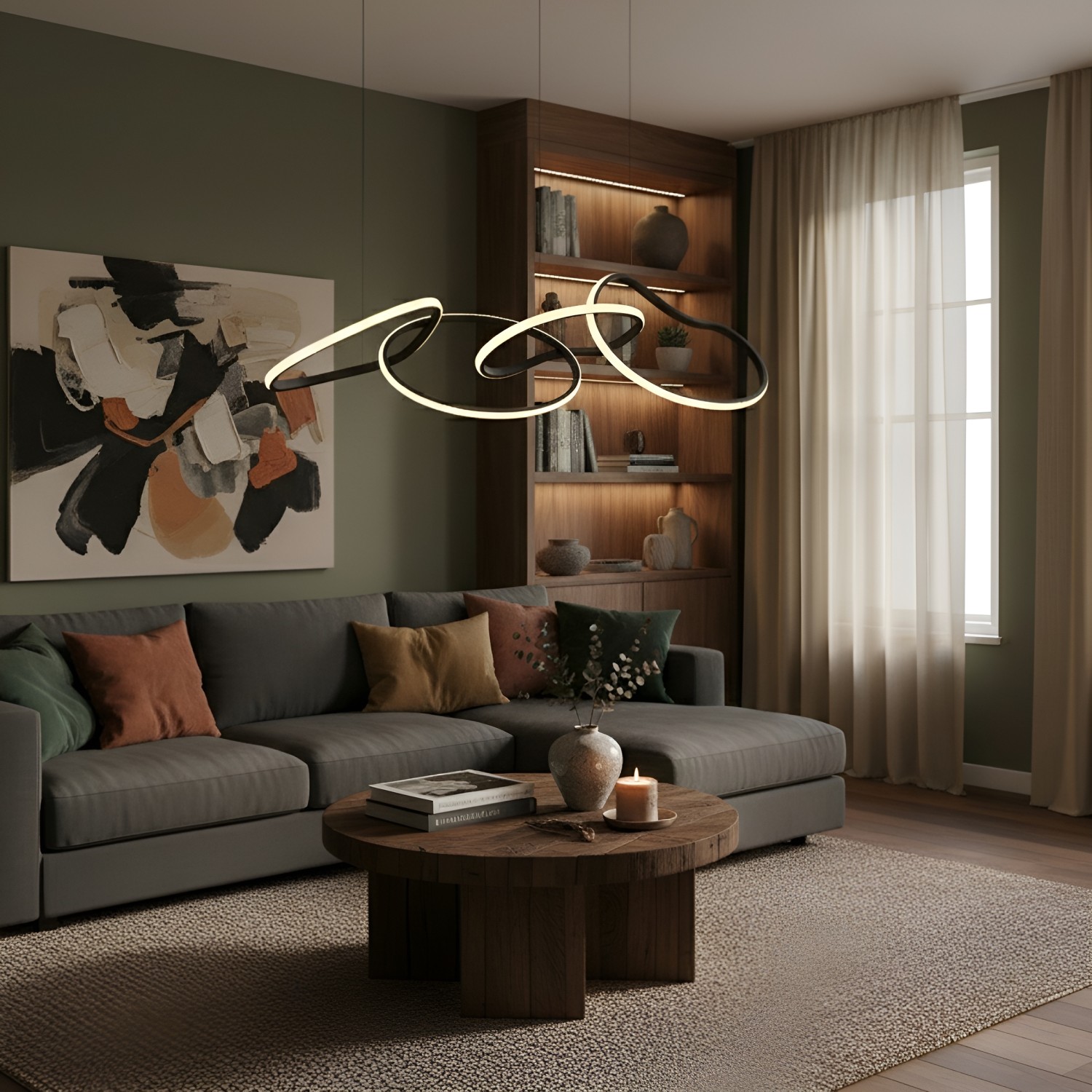 Снимка на LED полилей с висящи халки Meridian златист/черен | 35W | 3000K