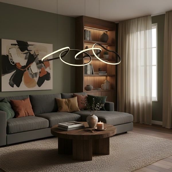 Снимка на LED полилей с висящи халки Meridian златист/черен | 35W | 3000K