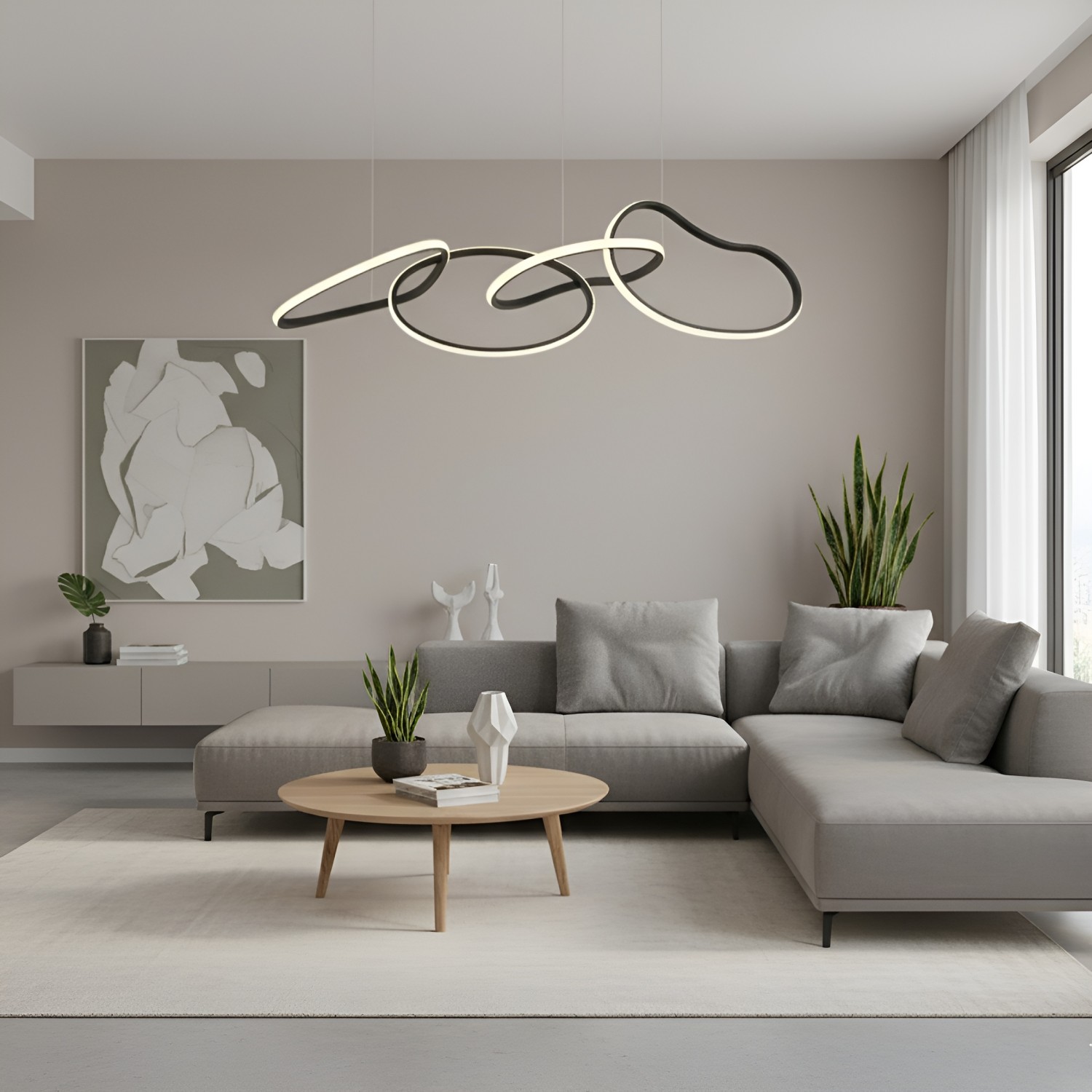 Снимка на LED полилей с висящи халки Meridian златист/черен | 35W | 3000K