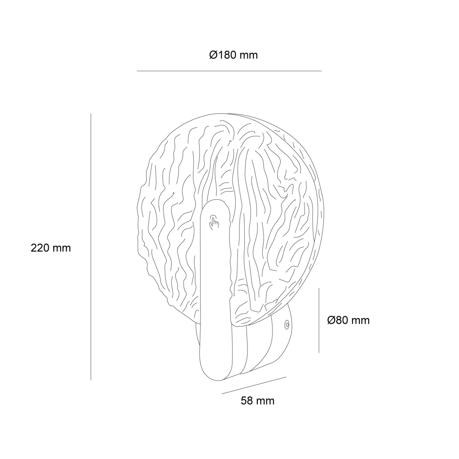 Снимка на Стенен аплик Ovia с текстурирано стъкло и тъч бутон