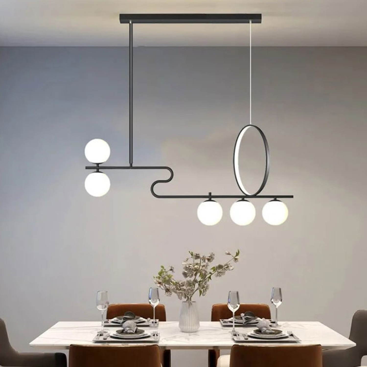 Снимка на Висящ полилей Carina Snake Ring с LED ринг и 5 крушки - Хол и дневна