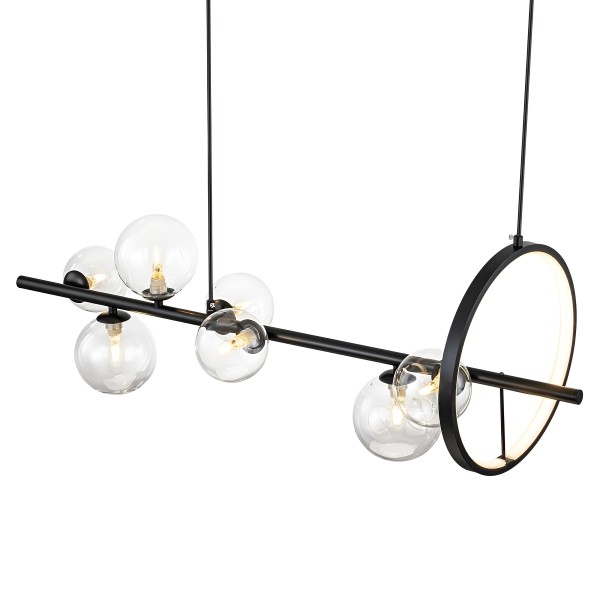 Детайлно изображение на Висящ полилей с LED ринг и 7 стъклени сфери Carina Line 7 (90 см) Снимка на Висящ полилей с LED ринг и 7 стъклени сфери Carina Line 7 (90 см) - Висящи лампи