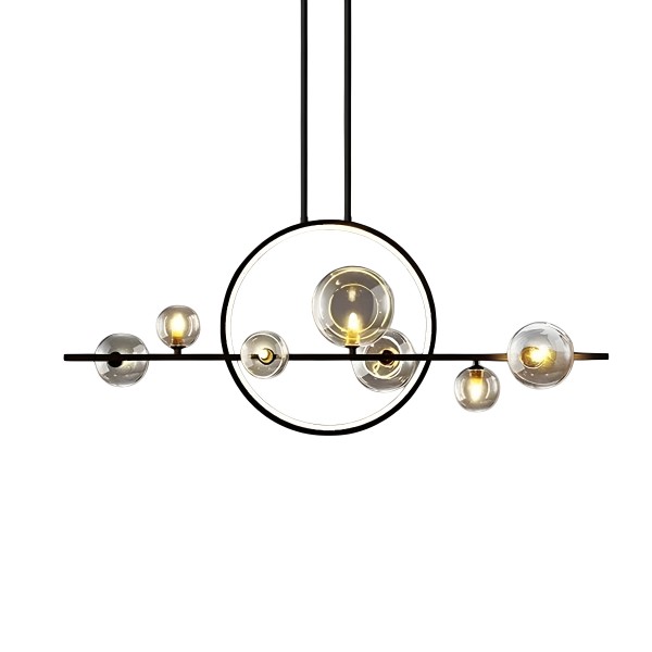 Снимка на Висящ полилей с LED ринг и 7 стъклени сфери Carina Single Line (100 см) - Висящи лампи