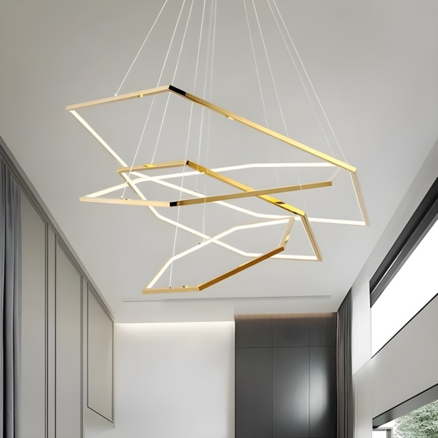 Снимка на Висящ LED полилей Solis | 3 златни рамки | 52W | 3000K