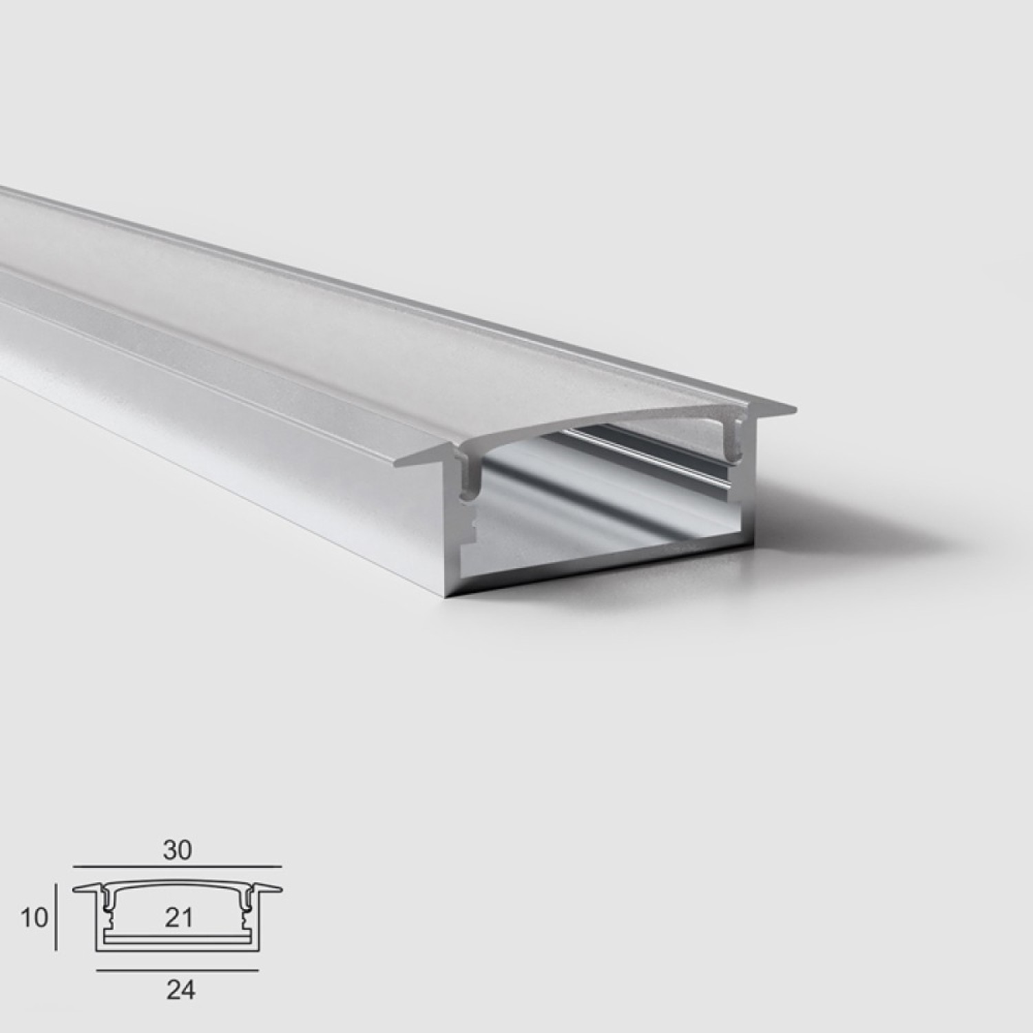 Детайлно изображение на Алуминиев профил за LED лента BM 619 | 30×10 мм | За вграждане | 3 метра Снимка на Алуминиев профил за LED лента BM 619 | 30×10 мм | За вграждане | 3 метра