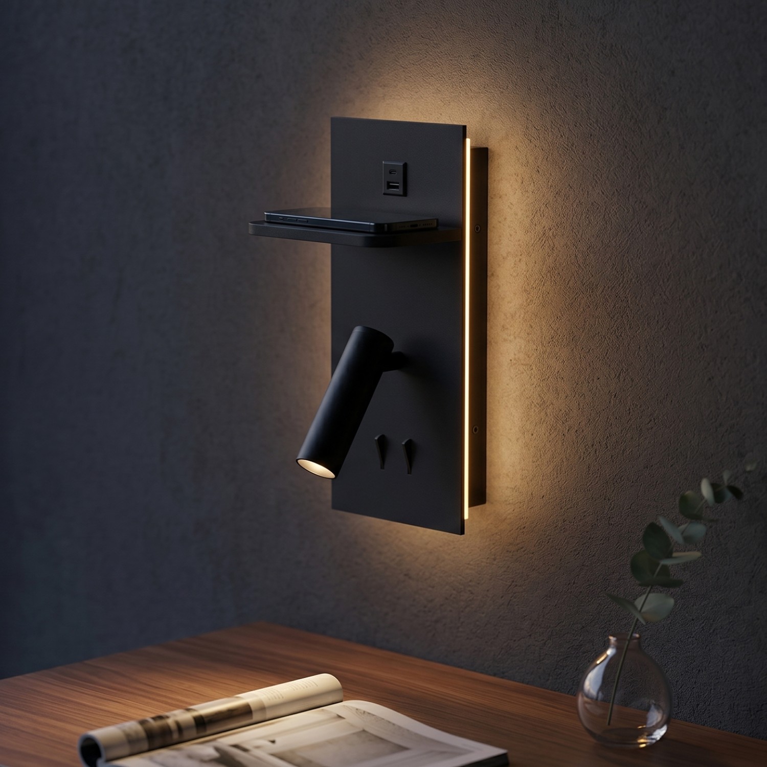 Снимка на Стенен аплик Dock с рафт | USB Type-C | Безжично зарядно