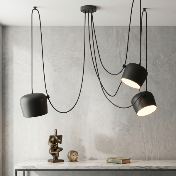 Снимка на Модулен висящ полилей с три черни абажура Bowls | 3x10W | CCT