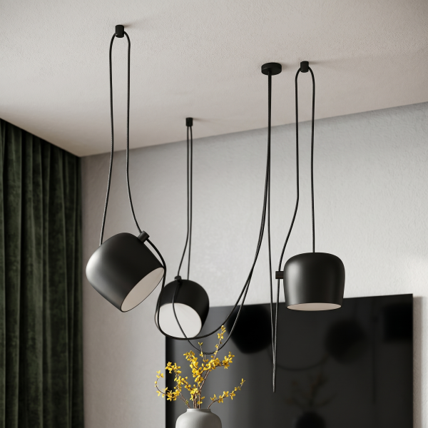 Снимка на Модулен висящ полилей с три черни абажура Bowls | 3x10W | CCT
