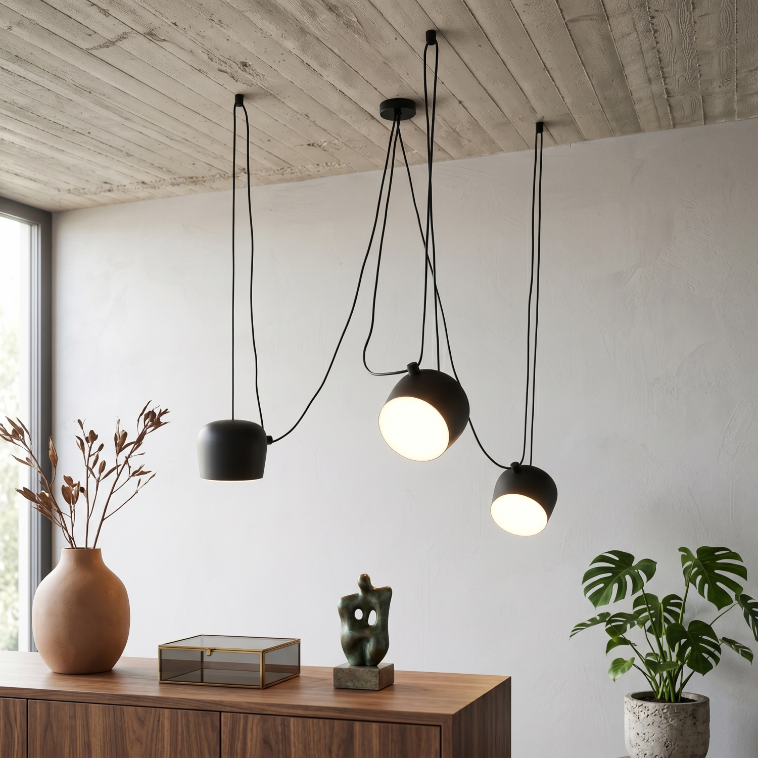 Снимка на Модулен висящ полилей с три черни абажура Bowls | 3x10W | CCT