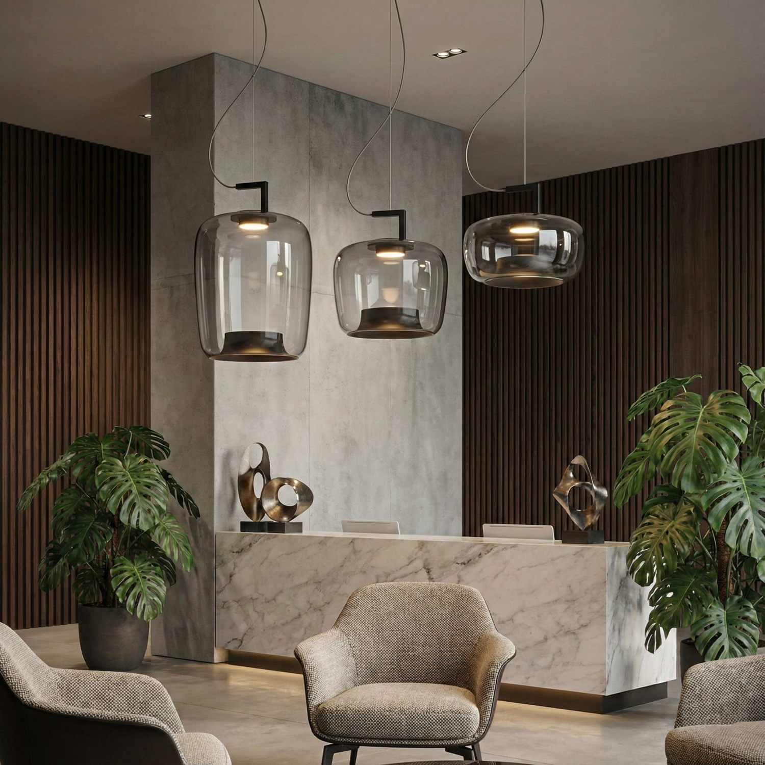Снимка на Висящ LED пендел Amber C | Опушено стъкло | 5W | 3000K