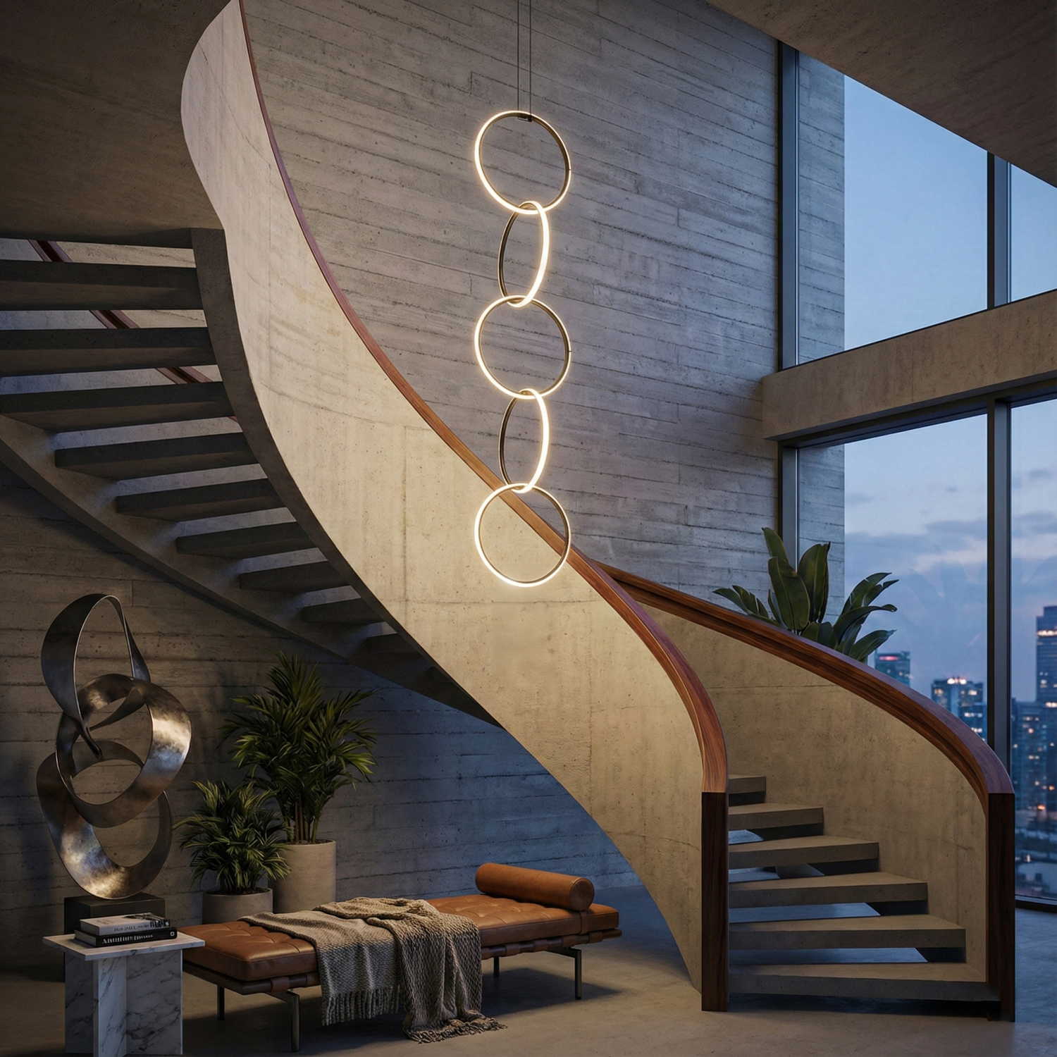 Снимка на Висящ LED полилей Balans 5 | Пет светещи пръстена | 95W | 3000K | Черен