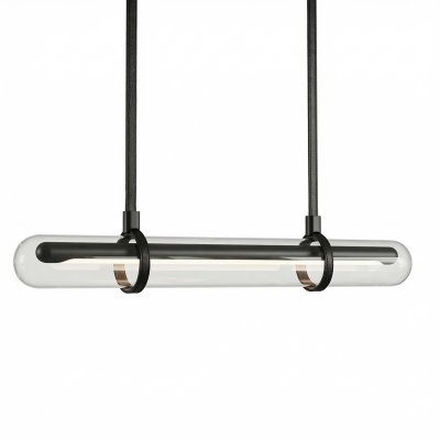 Висяща LED лампа Bar | Стъклен цилиндър с кожени окачвачи | 3000K