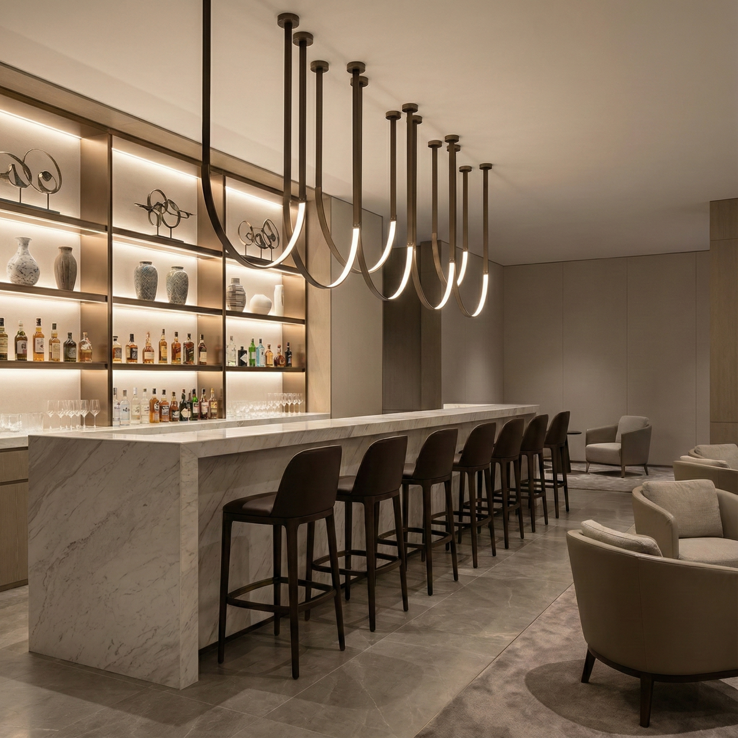 Снимка на Висяш LED пендел Bend с кожен колан| Черен | 3000K