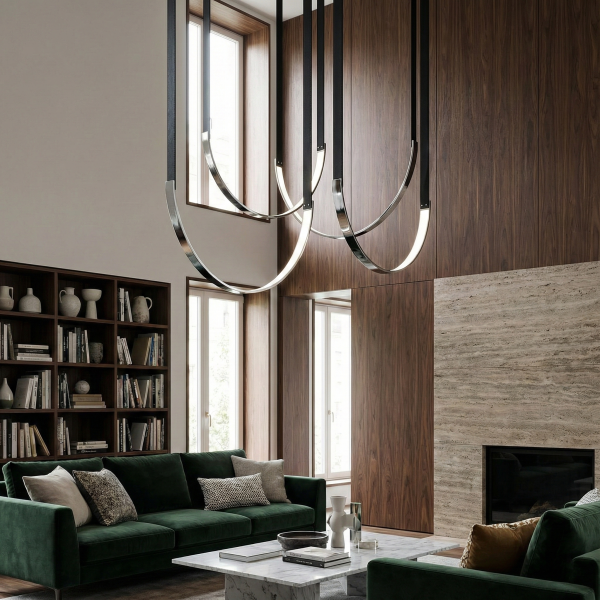 Снимка на Висяш LED пендел Bend с кожен колан| Черен | 3000K