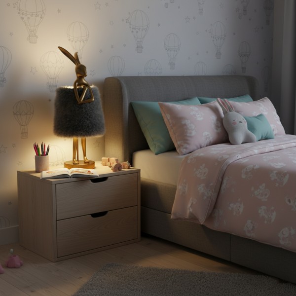 Снимка на Декоративна настолна лампа Bunny Fluffy | Зайче със сива рокля | 51cm