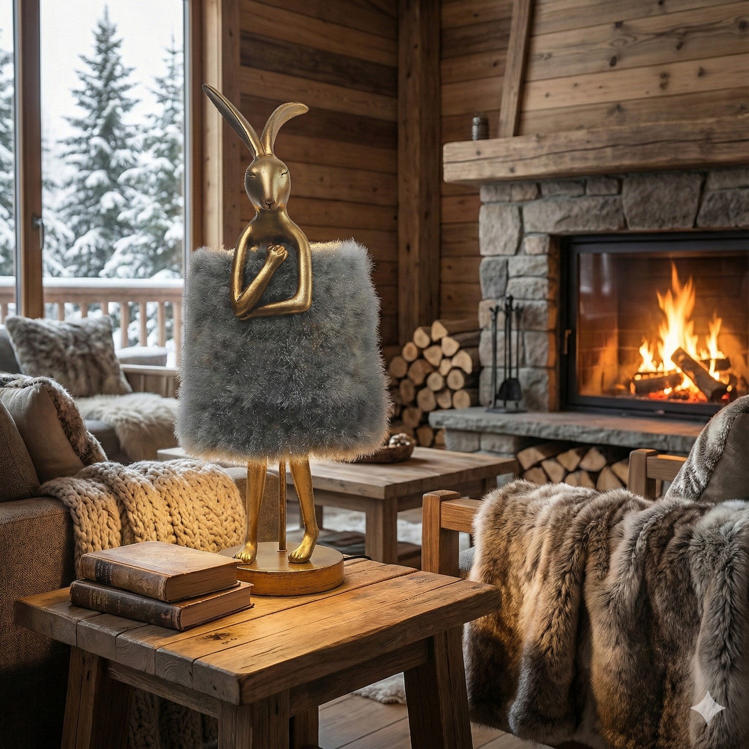 Снимка на Декоративна настолна лампа Bunny Fluffy | Зайче със сива рокля | 51cm