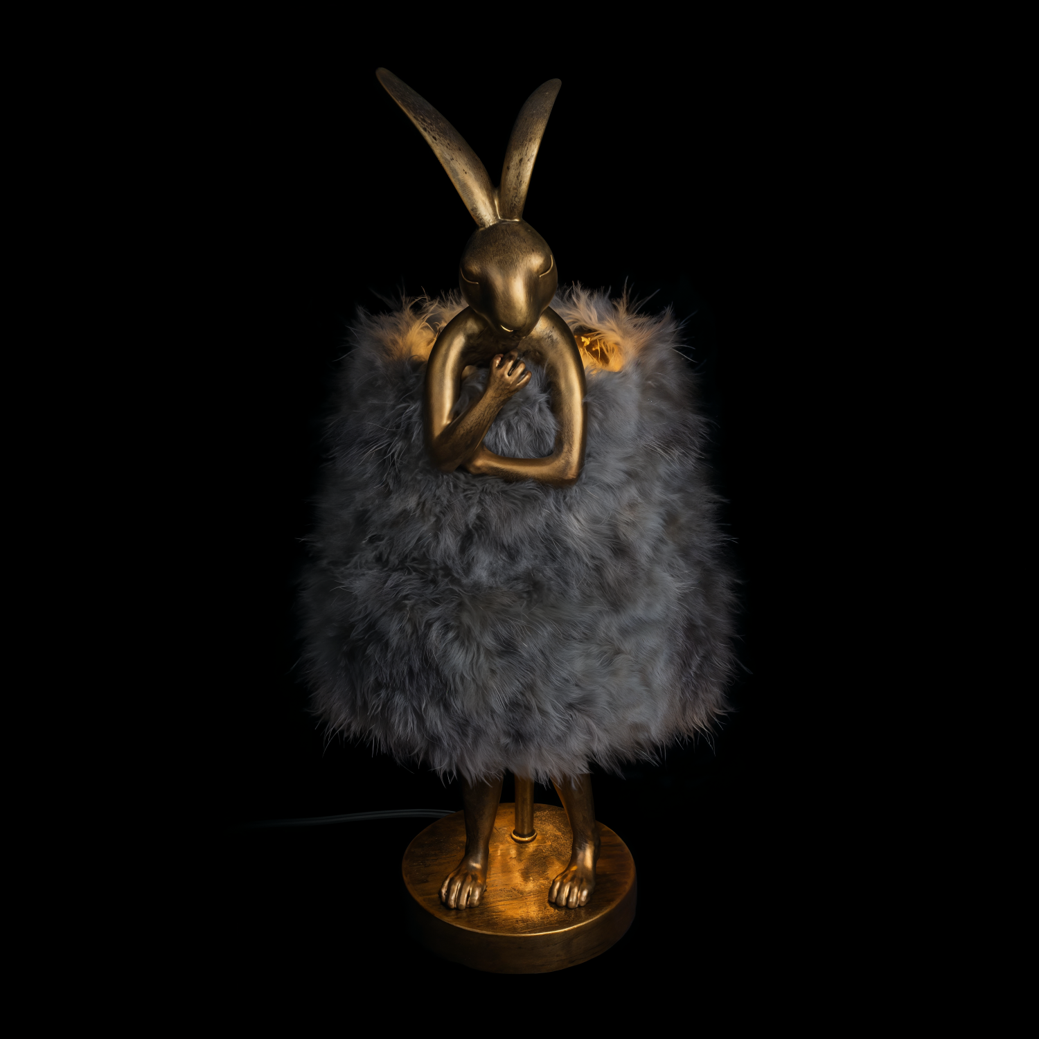 Детайлно изображение на Декоративна настолна лампа Bunny Fluffy | Зайче със сива рокля | 51cm Снимка на Декоративна настолна лампа Bunny Fluffy | Зайче със сива рокля | 51cm